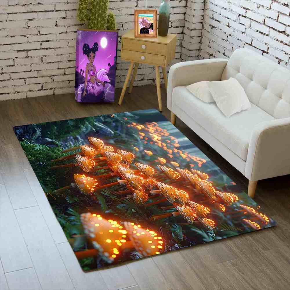 Lush Woodland Orange Mushroom Cluster Area Rug | CozyLil