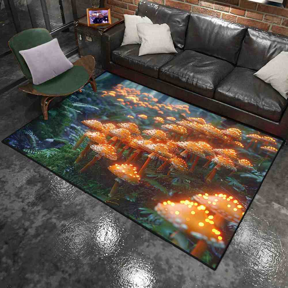 Lush Woodland Orange Mushroom Cluster Area Rug | CozyLil