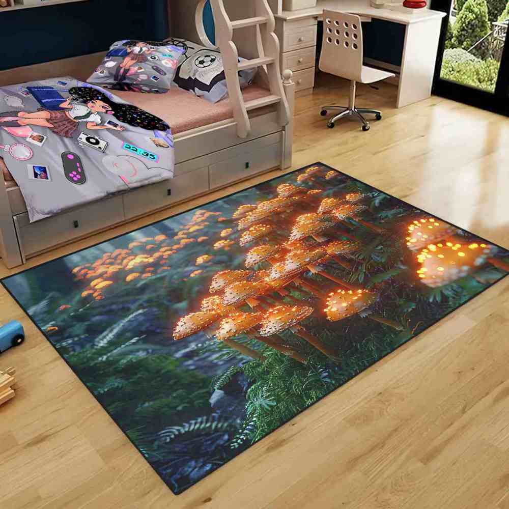 Lush Woodland Orange Mushroom Cluster Area Rug | CozyLil
