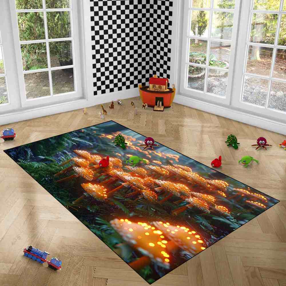 Lush Woodland Orange Mushroom Cluster Area Rug | CozyLil