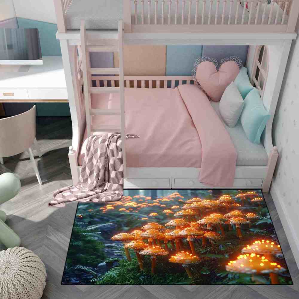 Lush Woodland Orange Mushroom Cluster Area Rug | CozyLil