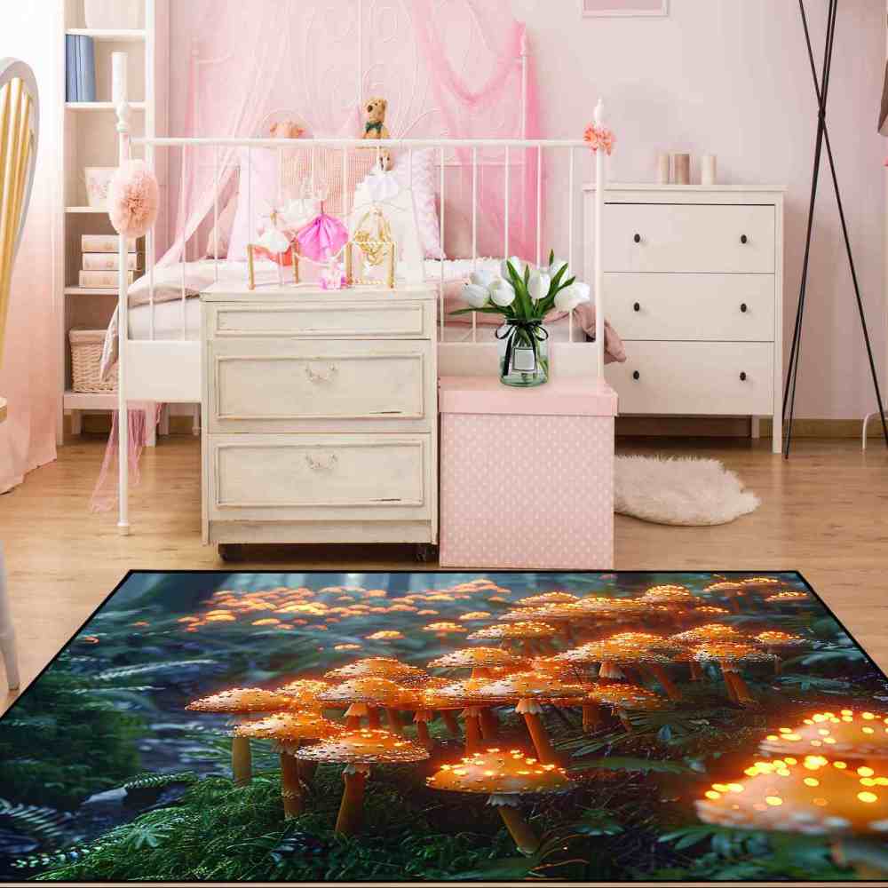 Lush Woodland Orange Mushroom Cluster Area Rug | CozyLil