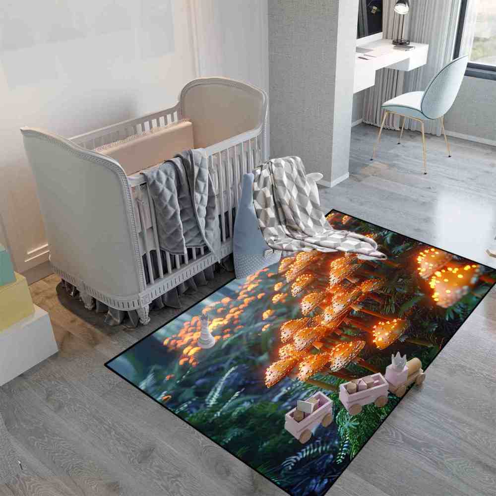 Lush Woodland Orange Mushroom Cluster Area Rug | CozyLil