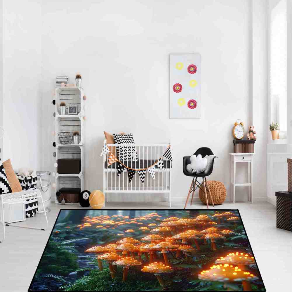 Lush Woodland Orange Mushroom Cluster Area Rug | CozyLil