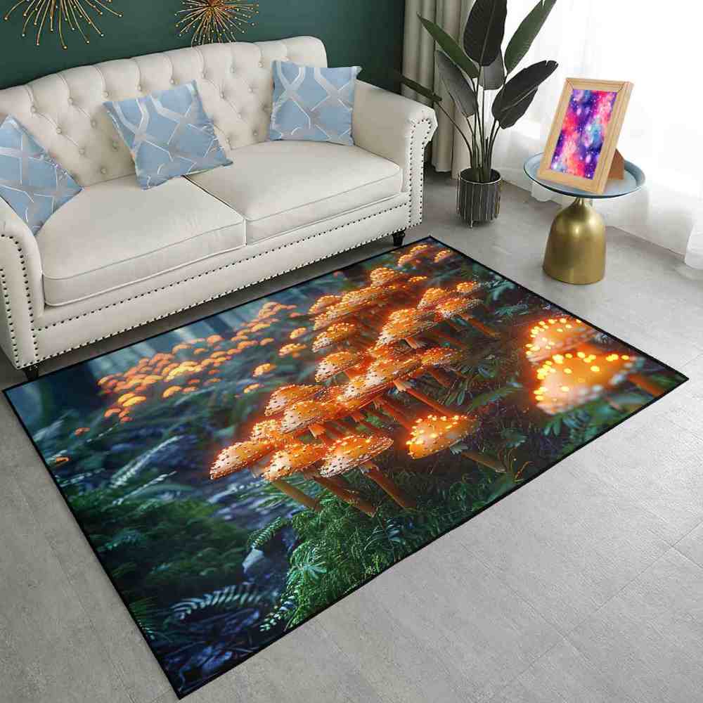 Lush Woodland Orange Mushroom Cluster Area Rug | CozyLil