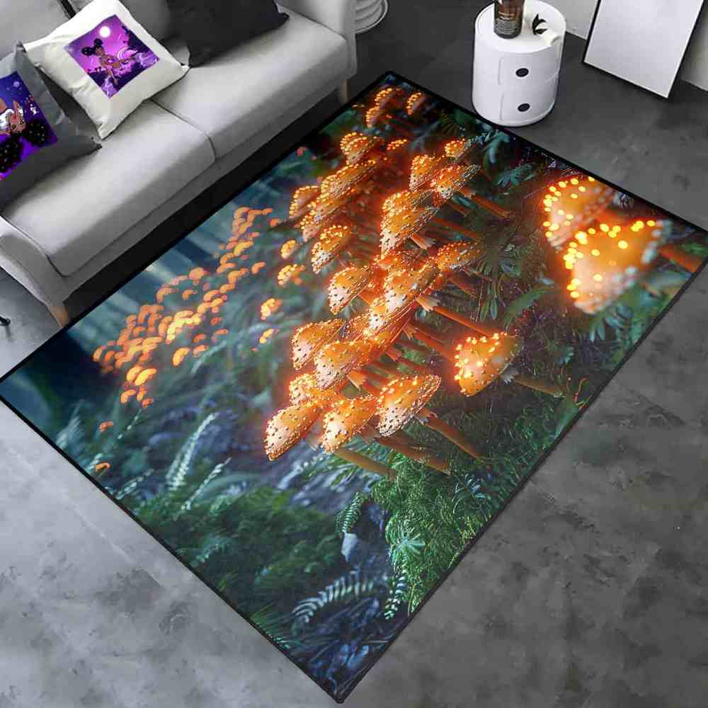 Lush Woodland Orange Mushroom Cluster Area Rug | CozyLil