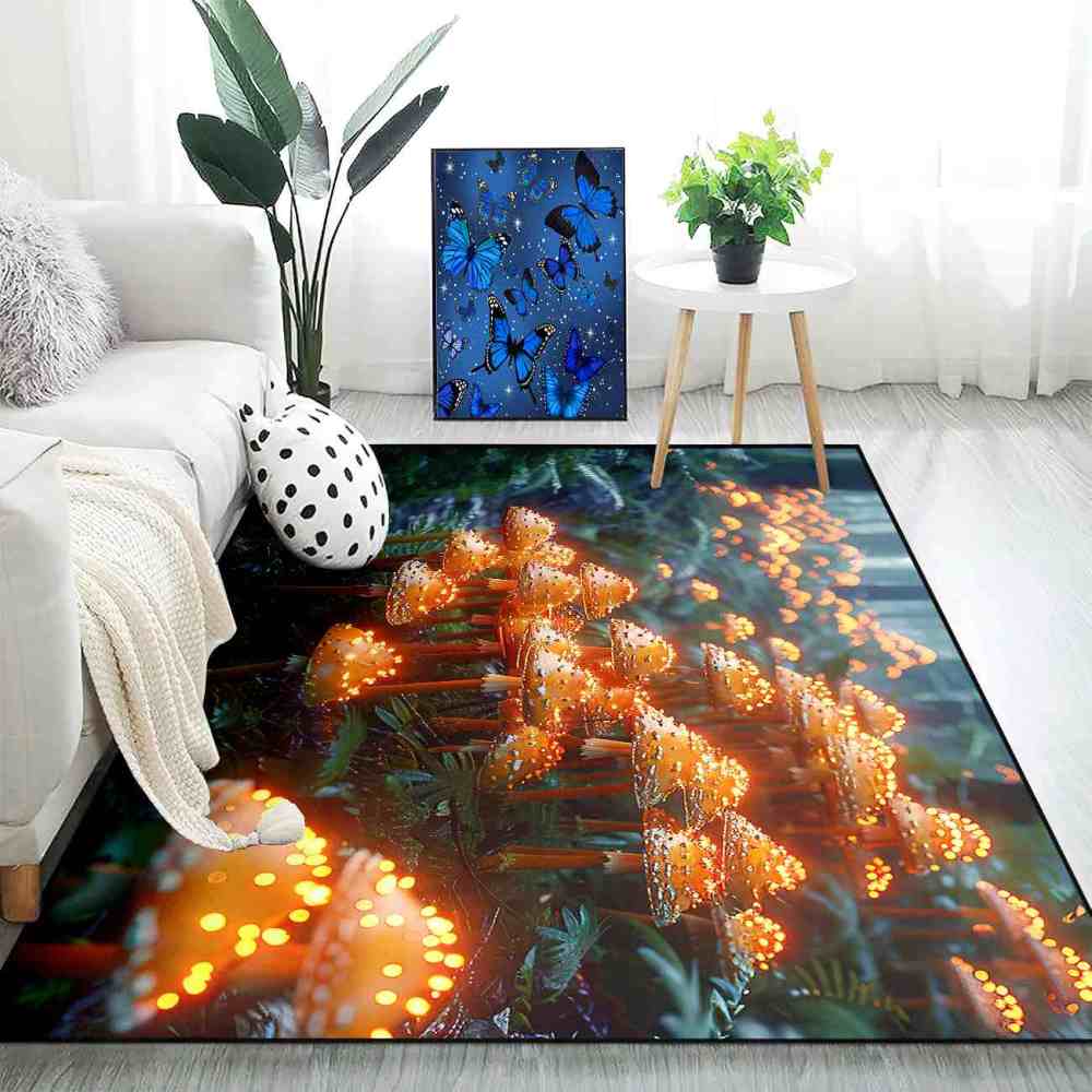 Lush Woodland Orange Mushroom Cluster Area Rug | CozyLil