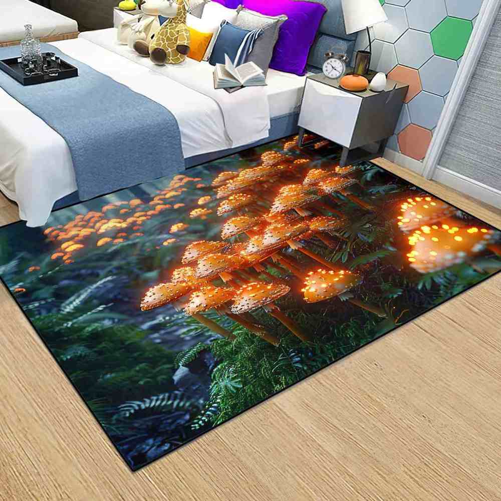Lush Woodland Orange Mushroom Cluster Area Rug | CozyLil