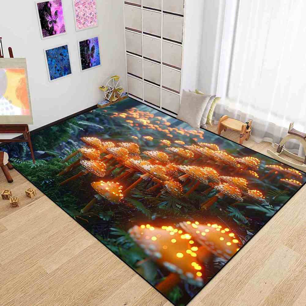 Lush Woodland Orange Mushroom Cluster Area Rug | CozyLil