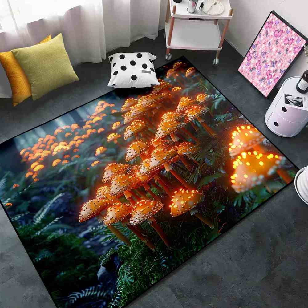 Lush Woodland Orange Mushroom Cluster Area Rug | CozyLil