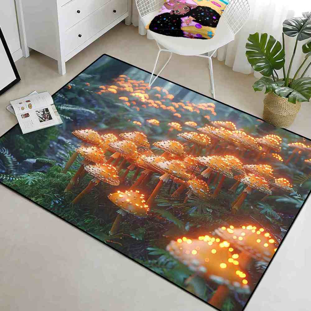 Lush Woodland Orange Mushroom Cluster Area Rug | CozyLil
