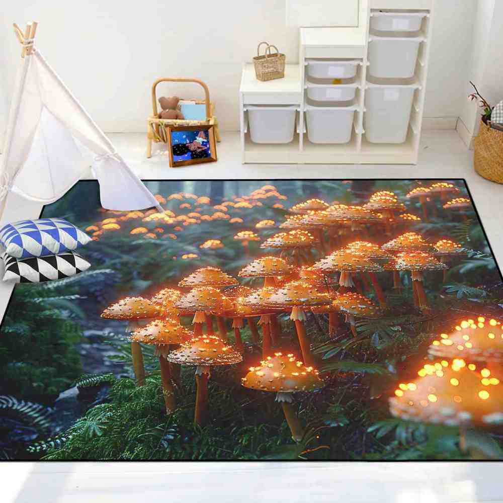 Lush Woodland Orange Mushroom Cluster Area Rug | CozyLil