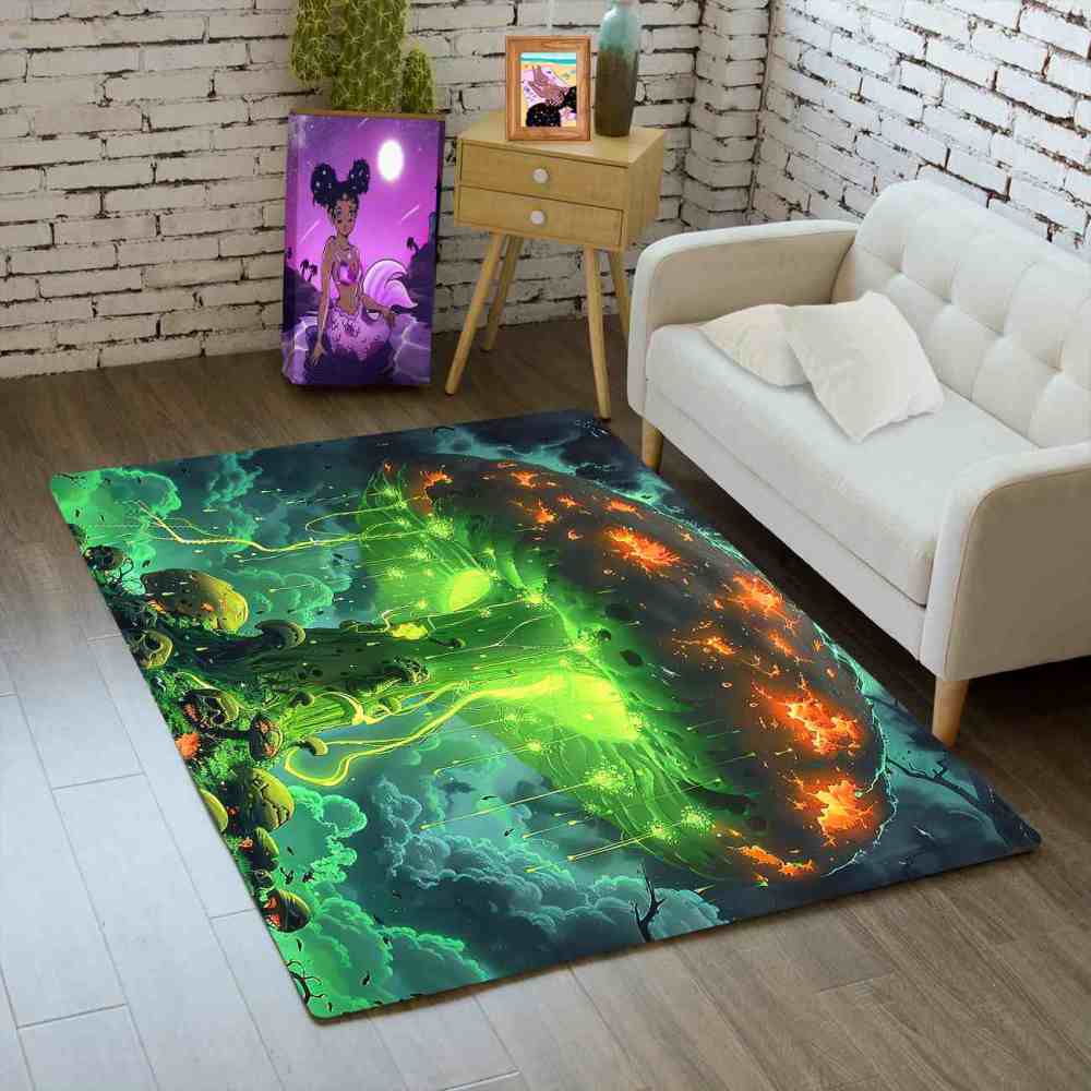 Alien Jellyfish Mushroom Cosmic Green Gamer Rug | CozyLil