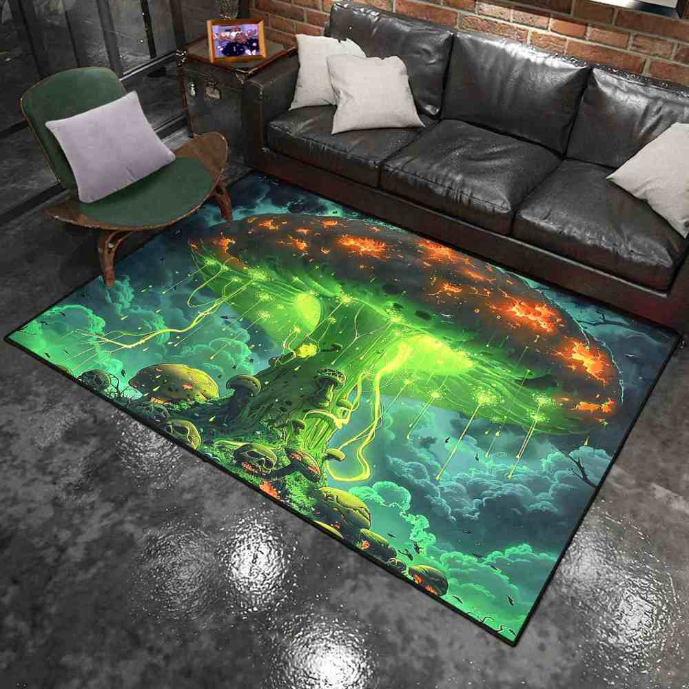 Alien Jellyfish Mushroom Cosmic Green Gamer Rug | CozyLil