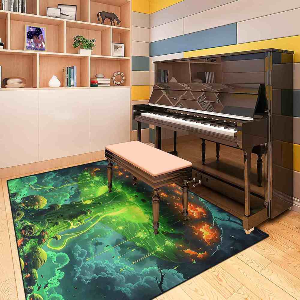 Alien Jellyfish Mushroom Cosmic Green Gamer Rug | CozyLil