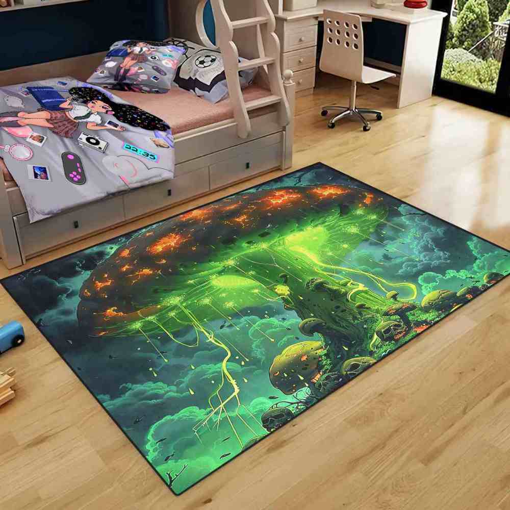 Alien Jellyfish Mushroom Cosmic Green Gamer Rug | CozyLil