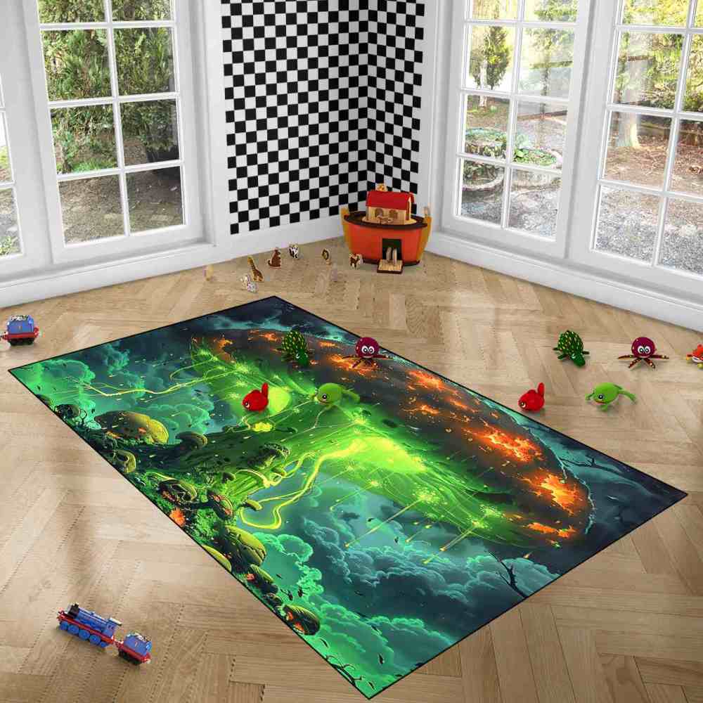 Alien Jellyfish Mushroom Cosmic Green Gamer Rug | CozyLil