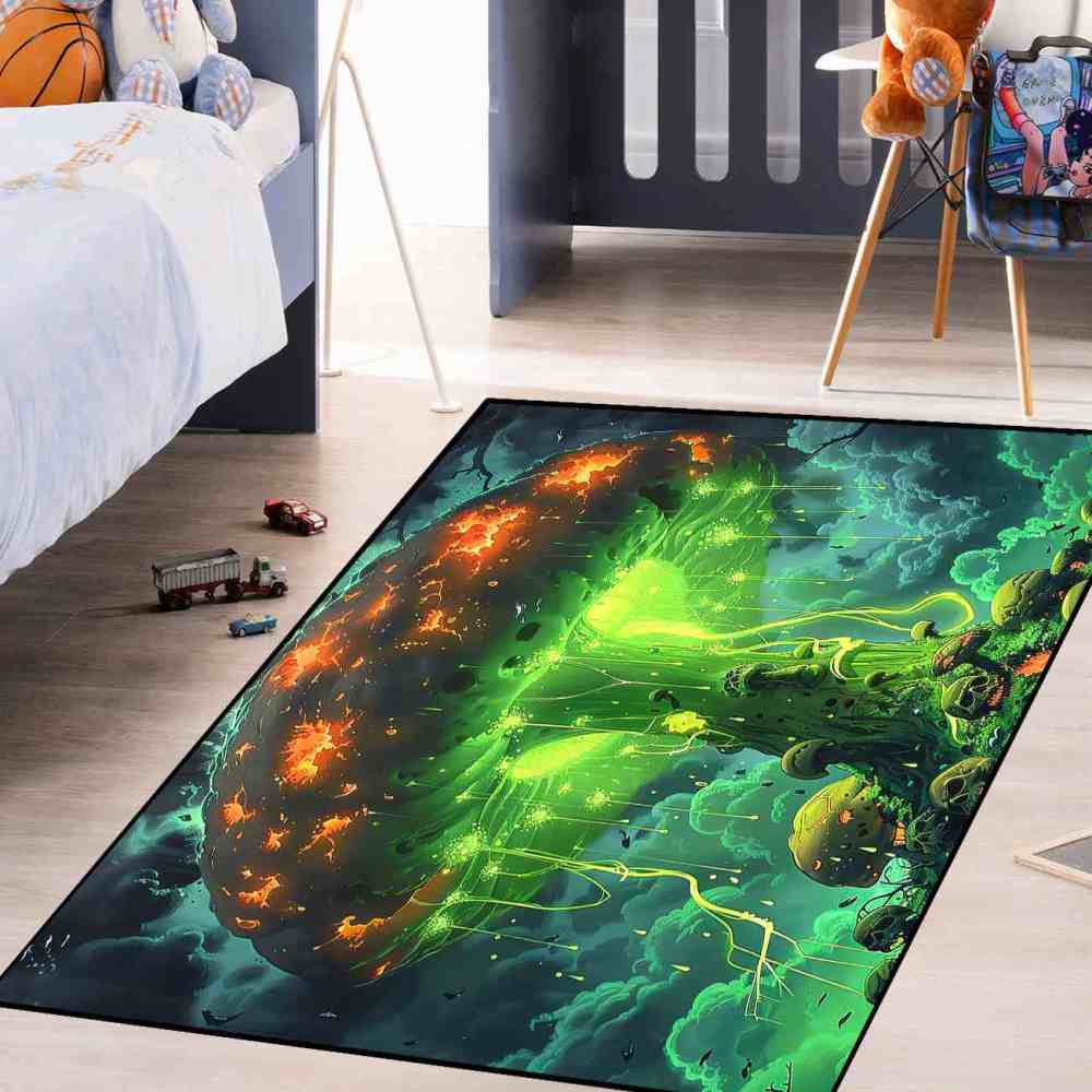 Alien Jellyfish Mushroom Cosmic Green Gamer Rug | CozyLil