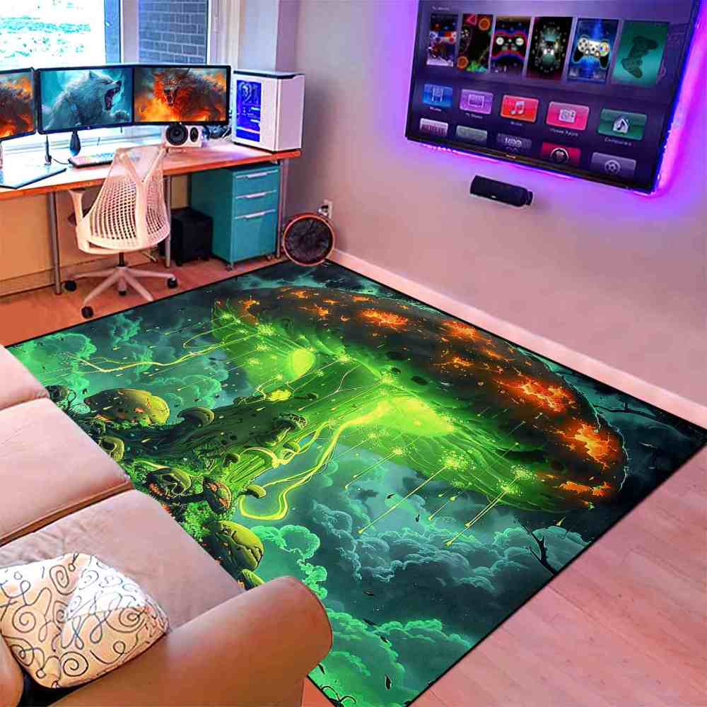 Alien Jellyfish Mushroom Cosmic Green Gamer Rug | CozyLil