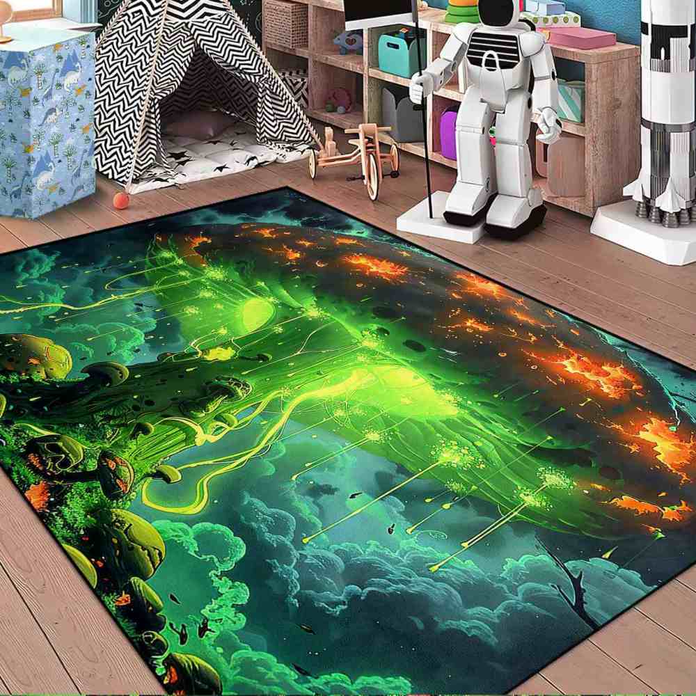 Alien Jellyfish Mushroom Cosmic Green Gamer Rug | CozyLil