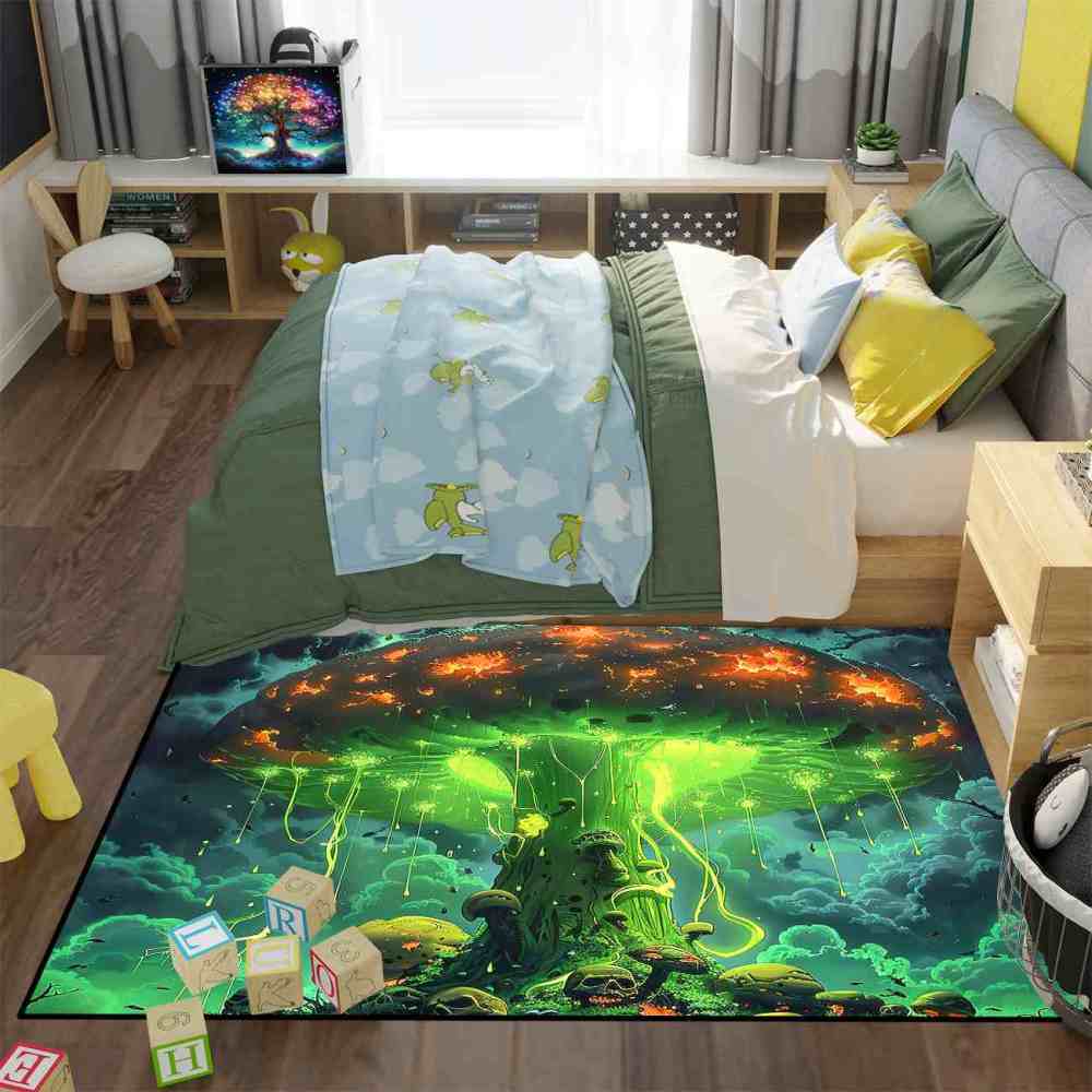 Alien Jellyfish Mushroom Cosmic Green Gamer Rug | CozyLil