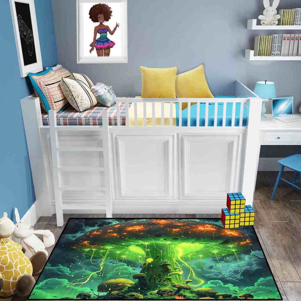 Alien Jellyfish Mushroom Cosmic Green Gamer Rug | CozyLil