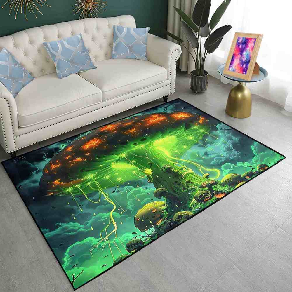 Alien Jellyfish Mushroom Cosmic Green Gamer Rug | CozyLil