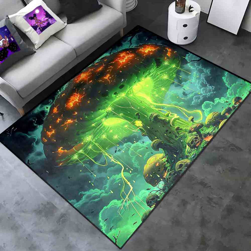 Alien Jellyfish Mushroom Cosmic Green Gamer Rug | CozyLil