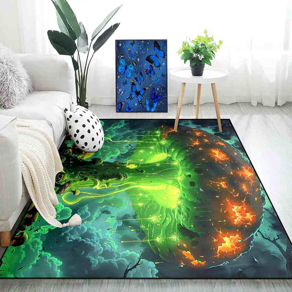 Alien Jellyfish Mushroom Cosmic Green Gamer Rug | CozyLil
