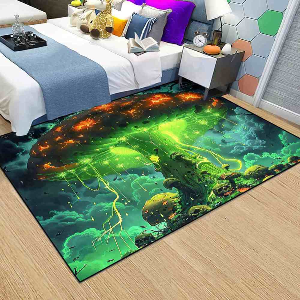 Alien Jellyfish Mushroom Cosmic Green Gamer Rug | CozyLil