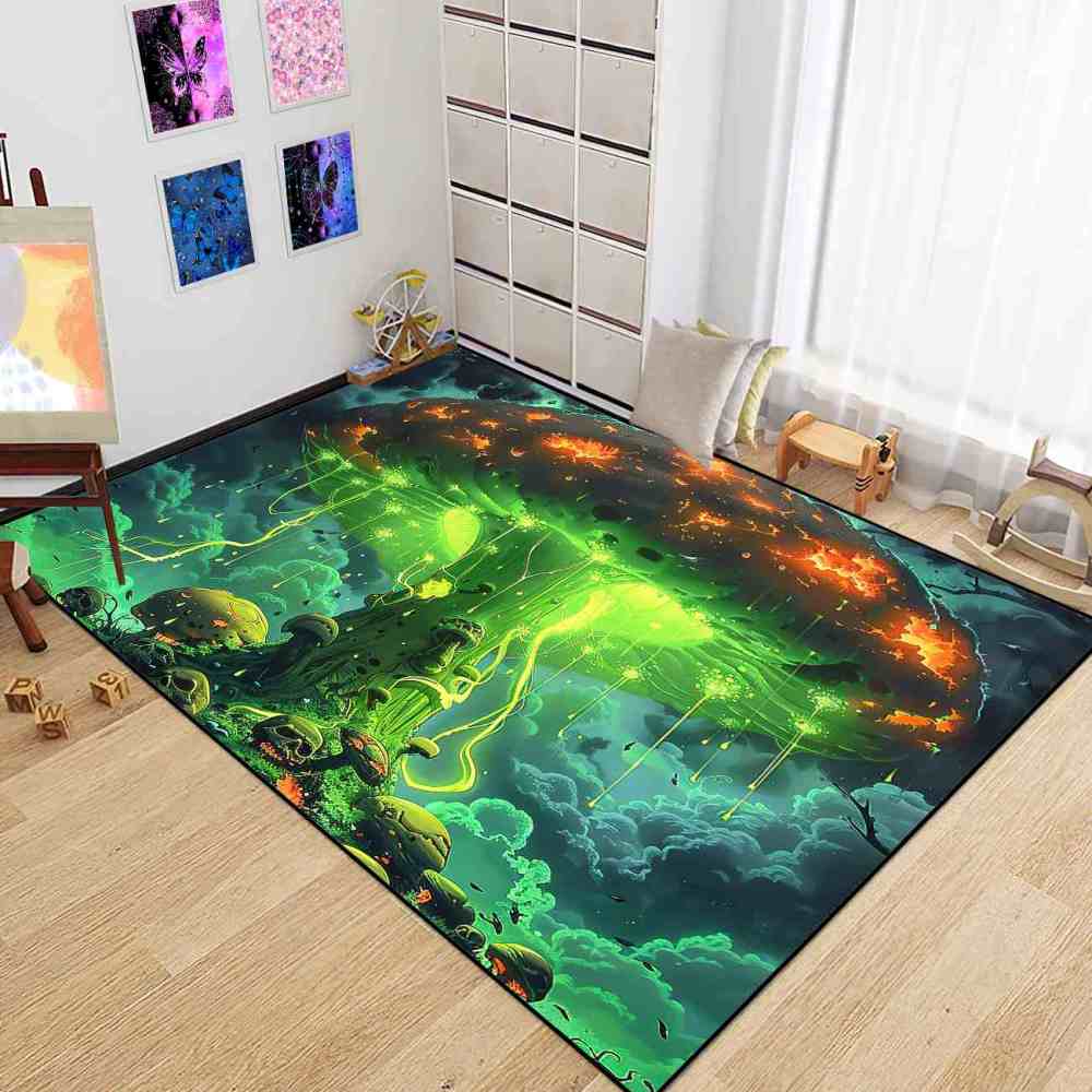 Alien Jellyfish Mushroom Cosmic Green Gamer Rug | CozyLil