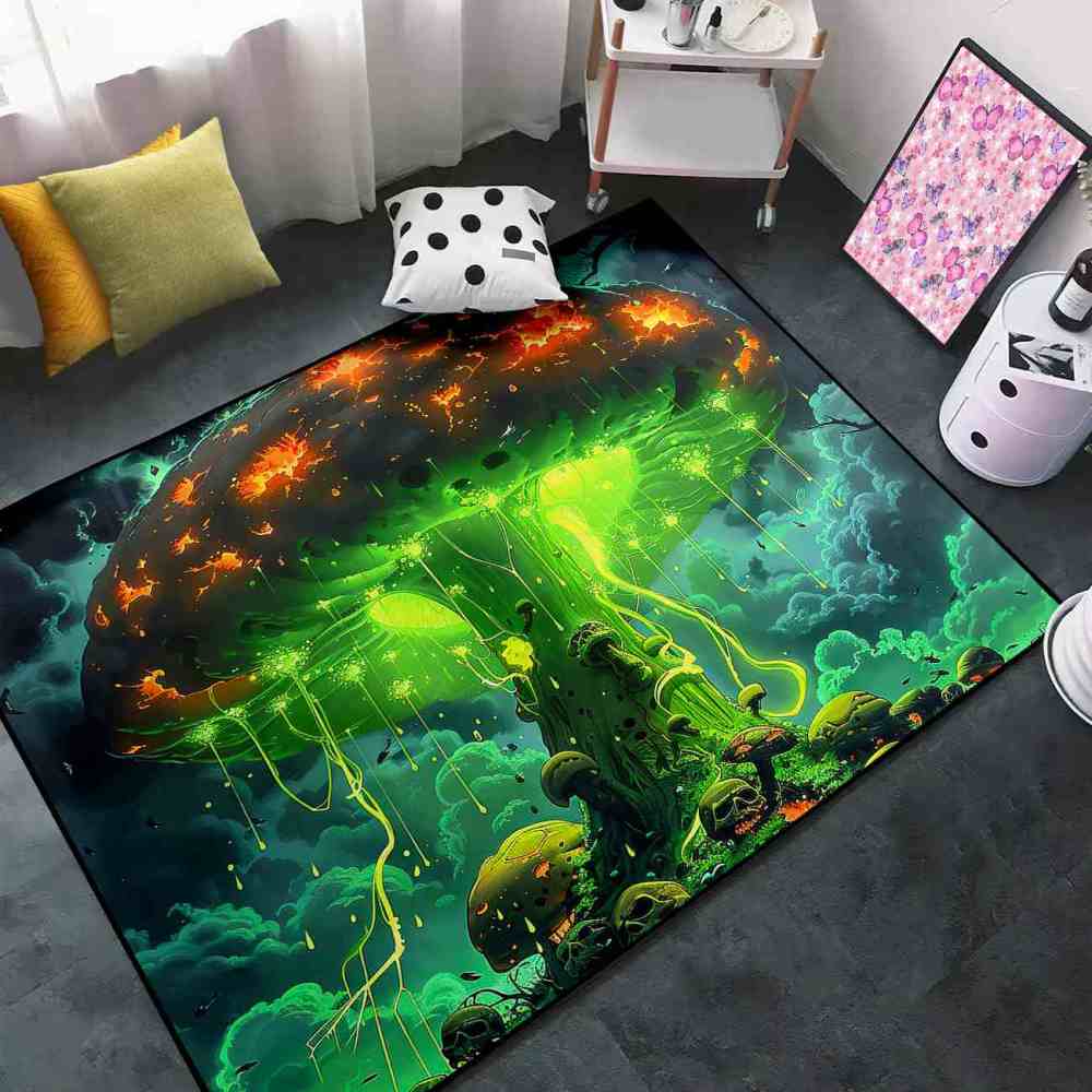 Alien Jellyfish Mushroom Cosmic Green Gamer Rug | CozyLil