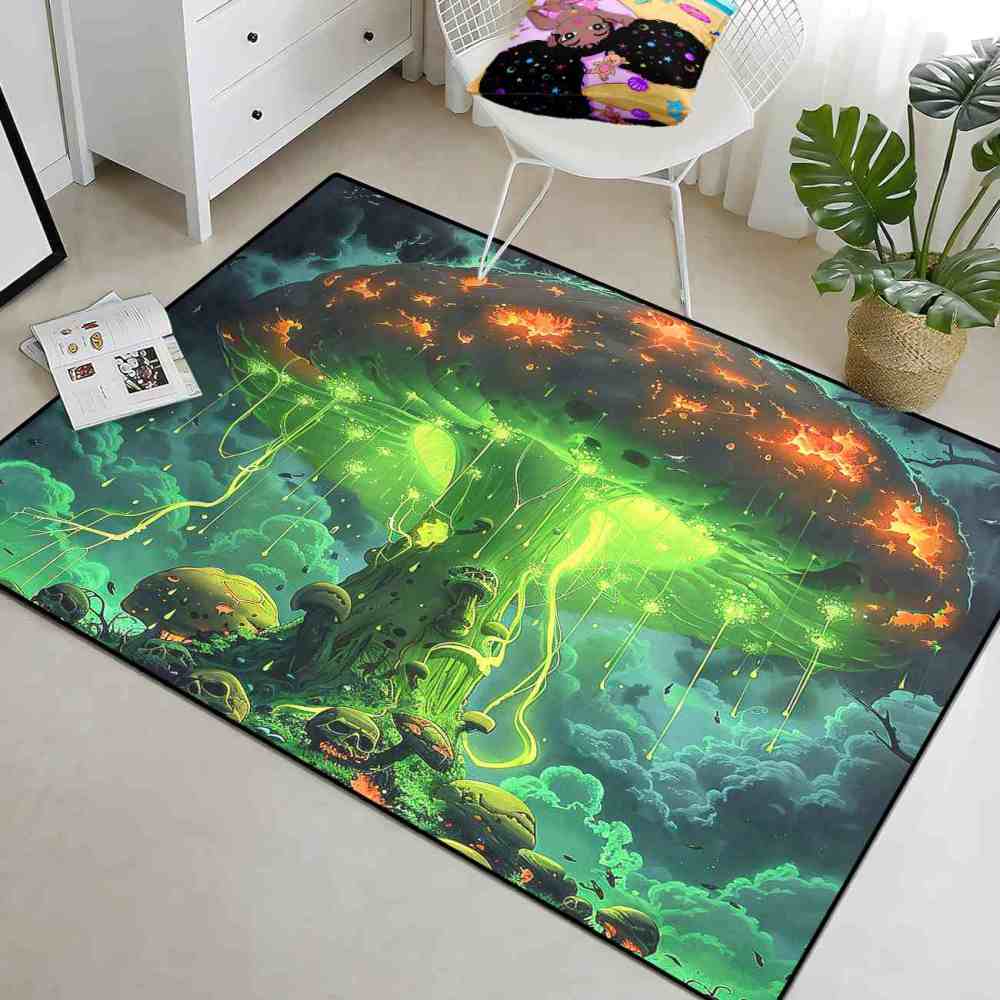 Alien Jellyfish Mushroom Cosmic Green Gamer Rug | CozyLil