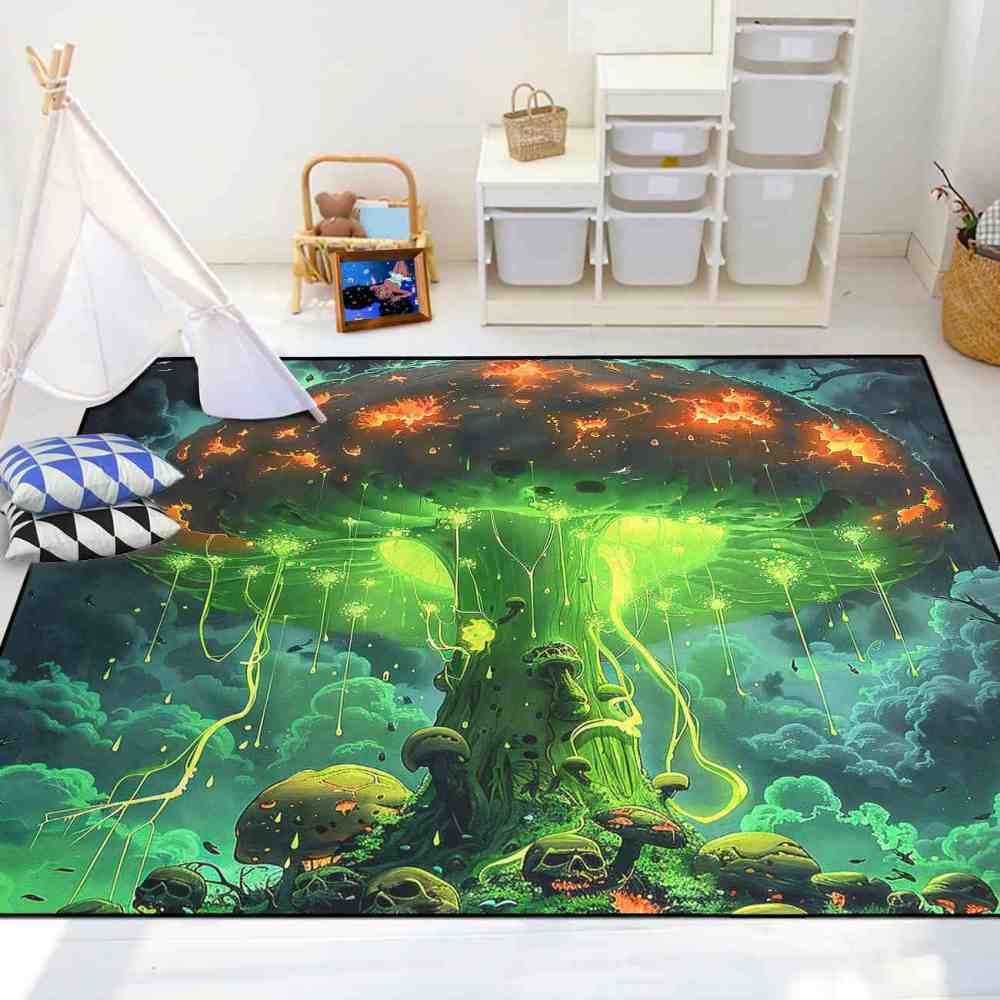 Alien Jellyfish Mushroom Cosmic Green Gamer Rug | CozyLil