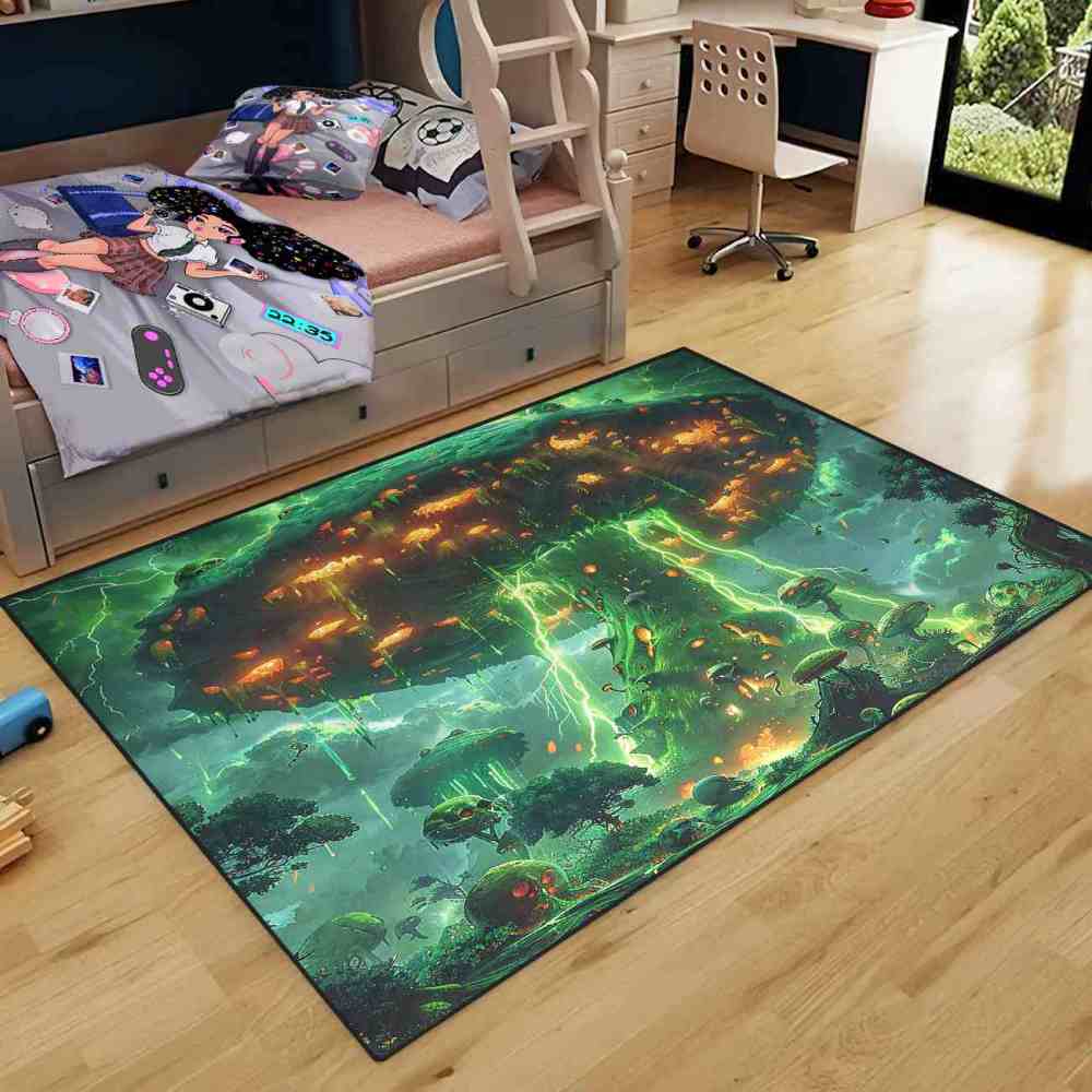 Magical Mushroom Fantasy Landscape Gamer Room Area Rug Upgrade Ultra Non-Slip | CozyLil