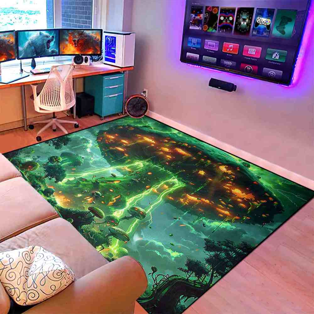 Magical Mushroom Fantasy Landscape Gamer Room Area Rug Upgrade Ultra Non-Slip | CozyLil