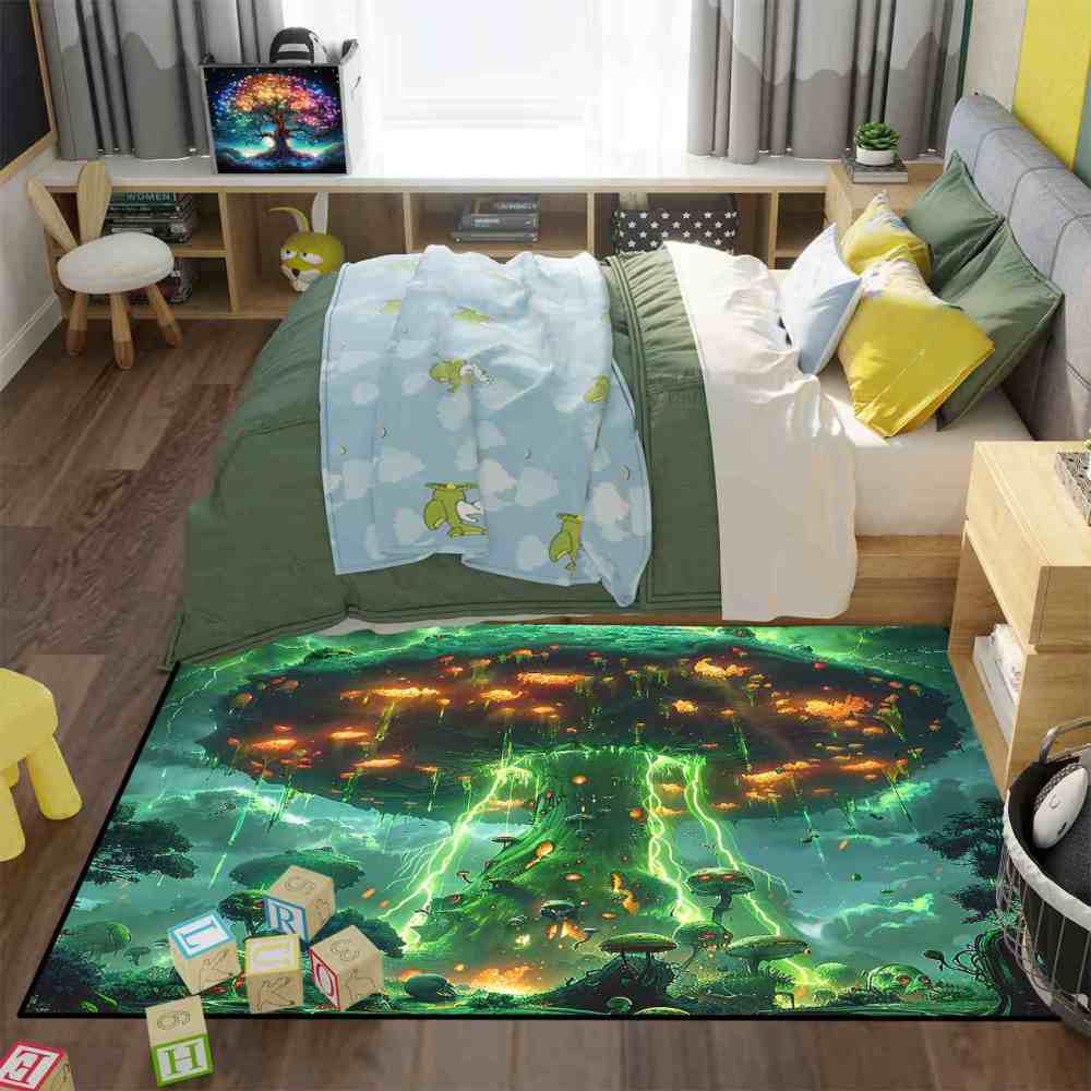 Magical Mushroom Fantasy Landscape Gamer Room Area Rug Upgrade Ultra Non-Slip | CozyLil