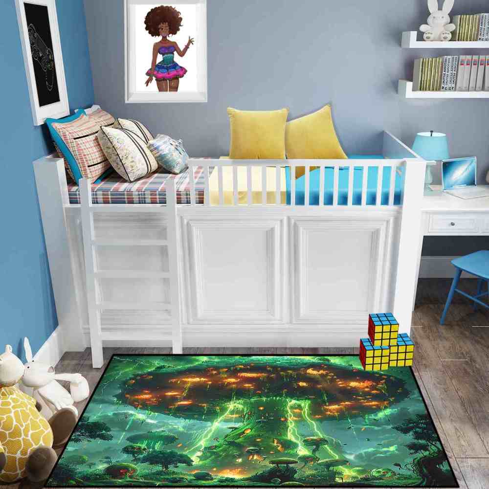 Magical Mushroom Fantasy Landscape Gamer Room Area Rug Upgrade Ultra Non-Slip | CozyLil