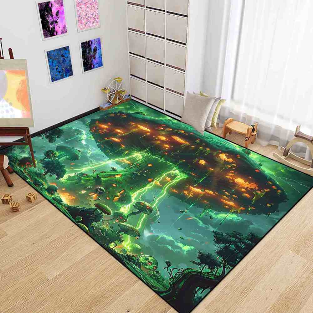Magical Mushroom Fantasy Landscape Gamer Room Area Rug Upgrade Ultra Non-Slip | CozyLil