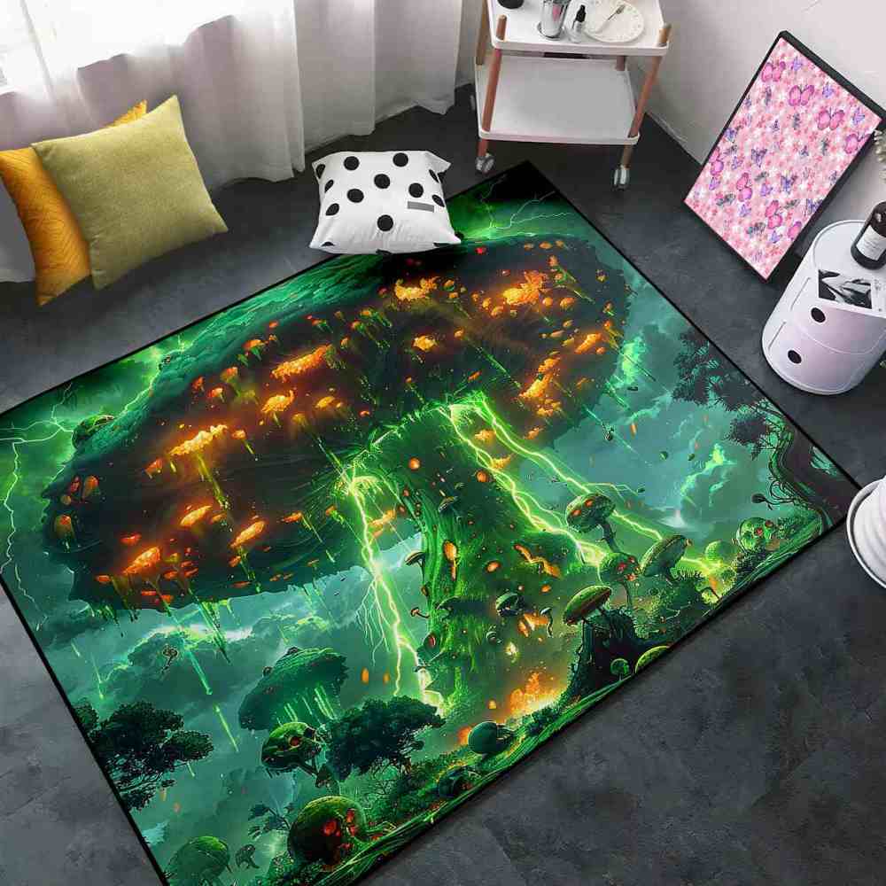 Magical Mushroom Fantasy Landscape Gamer Room Area Rug Upgrade Ultra Non-Slip | CozyLil