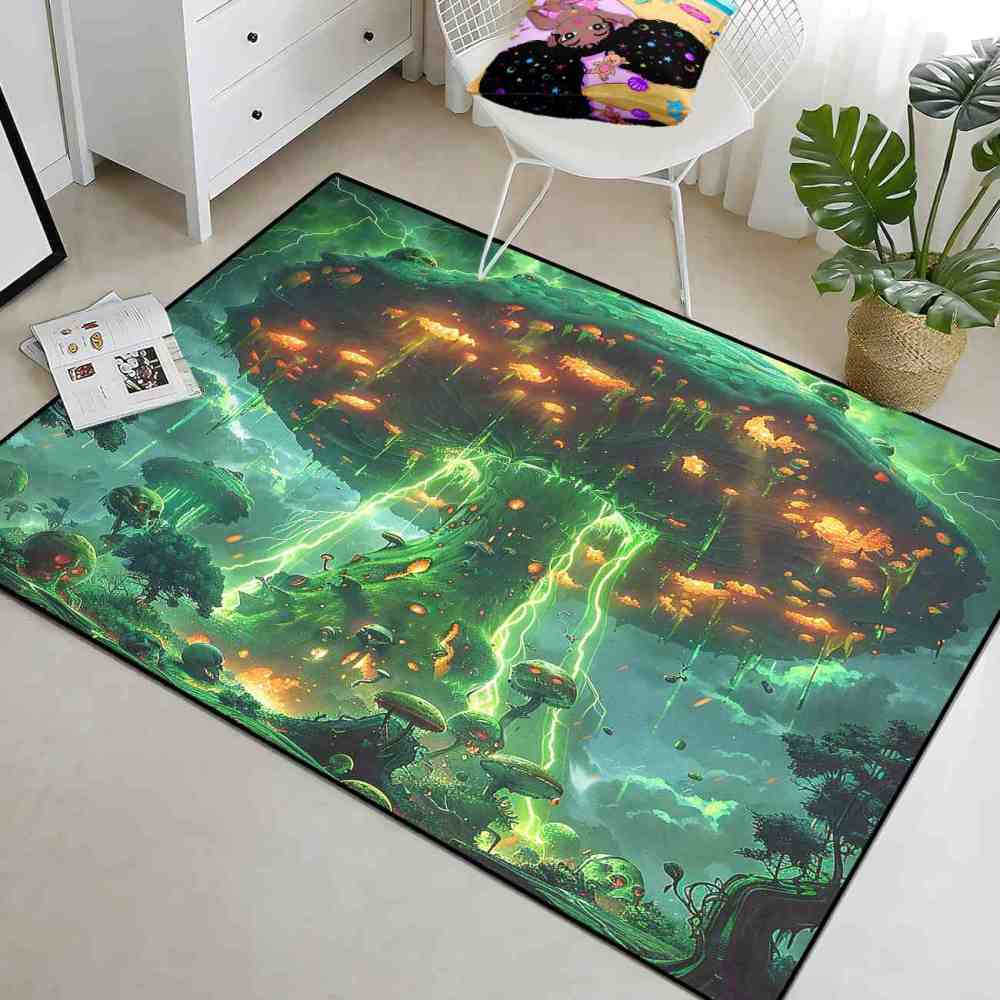 Magical Mushroom Fantasy Landscape Gamer Room Area Rug Upgrade Ultra Non-Slip | CozyLil