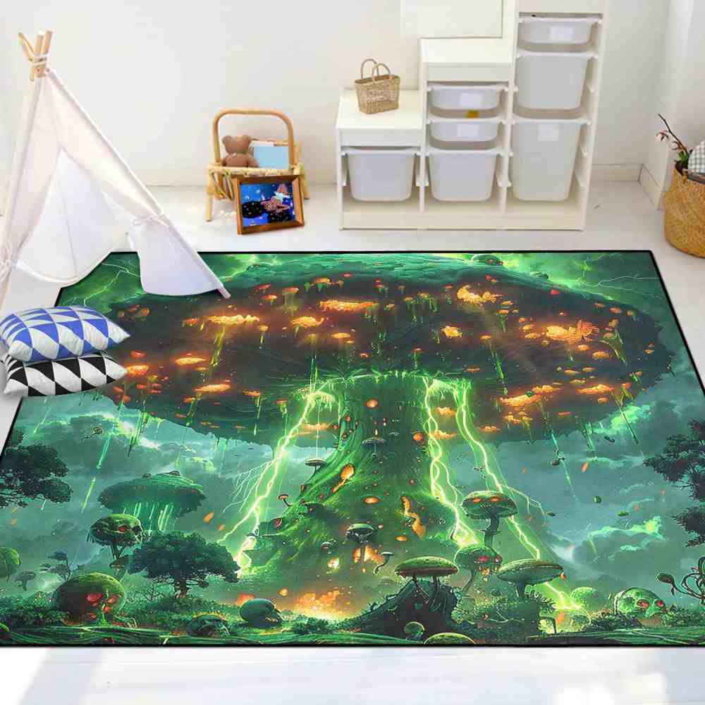 Magical Mushroom Fantasy Landscape Gamer Room Area Rug Upgrade Ultra Non-Slip | CozyLil