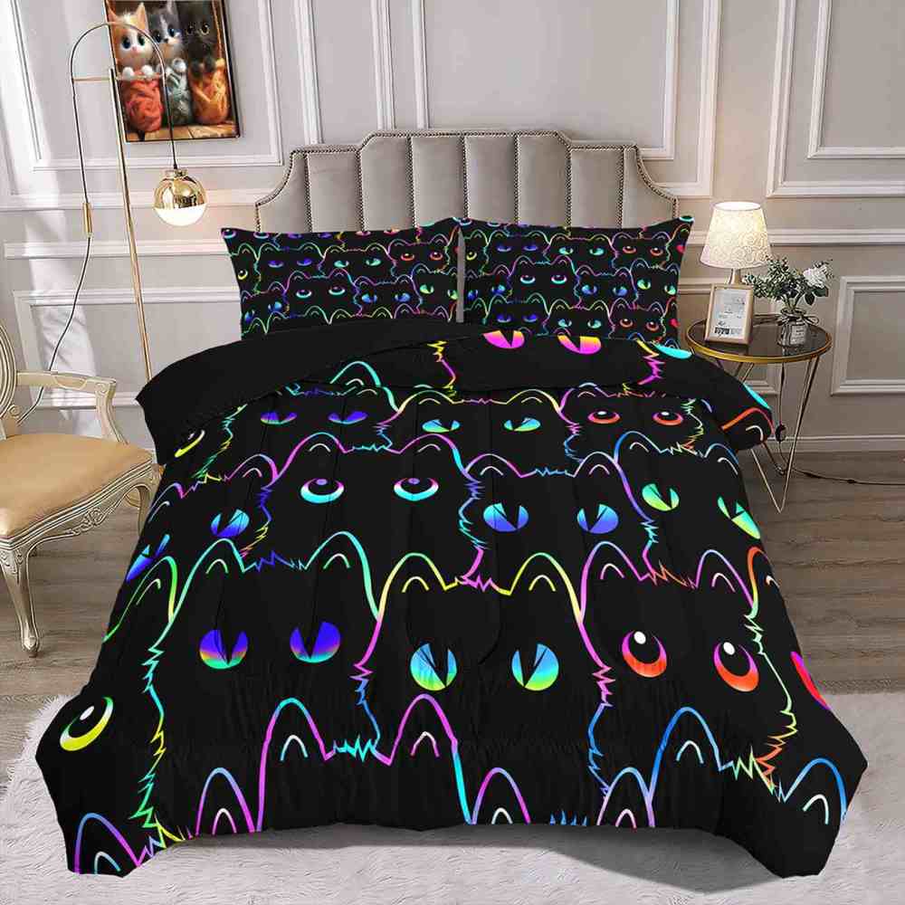 Neon Cat Eyes Kids Comforter Set Luminous Style Bedding | CozyLil