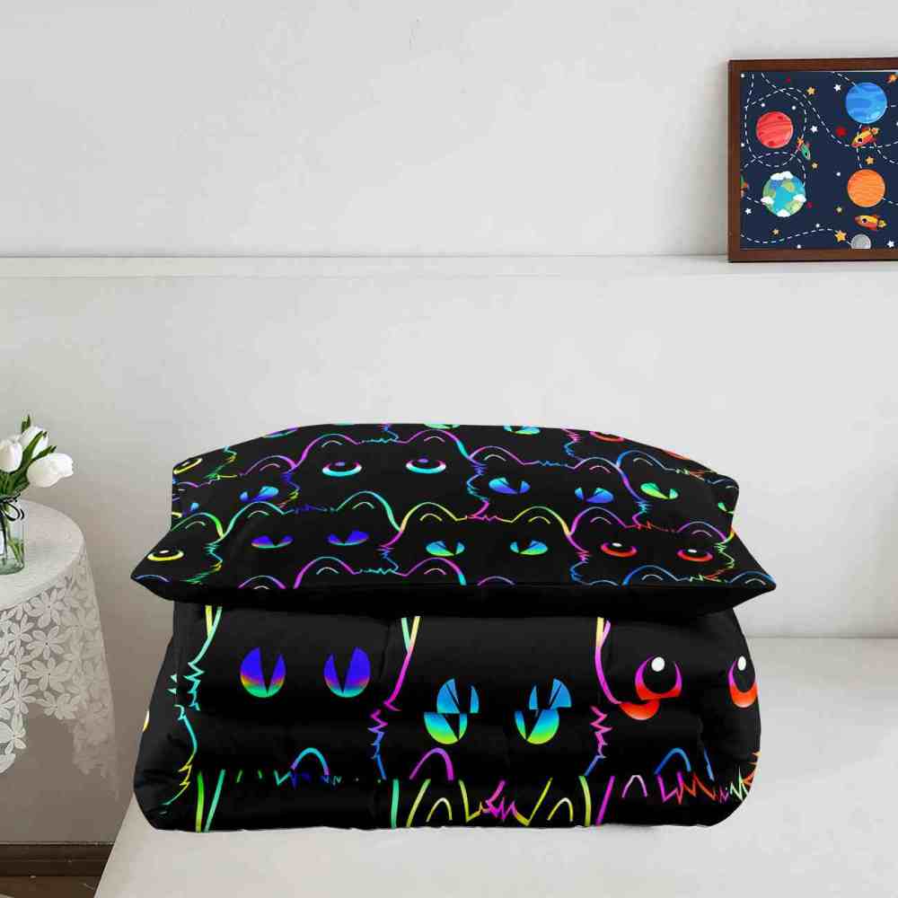 Neon Cat Eyes Kids Comforter Set Luminous Style Bedding | CozyLil
