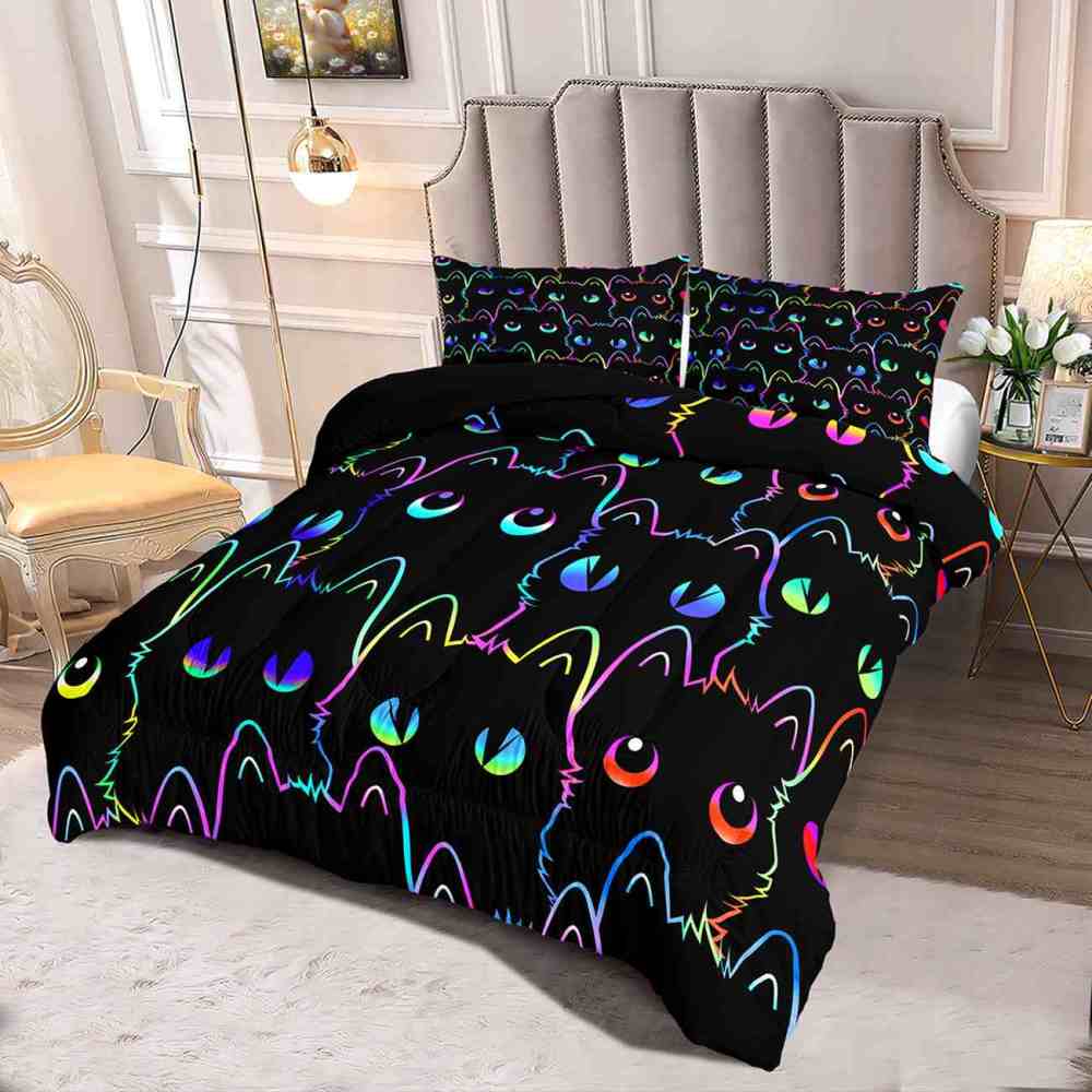 Neon Cat Eyes Kids Comforter Set Luminous Style Bedding | CozyLil