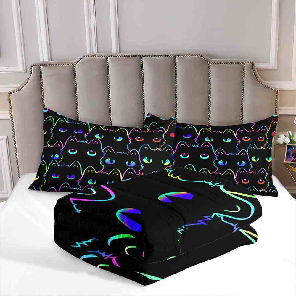 Neon Cat Eyes Kids Comforter Set Luminous Style Bedding | CozyLil