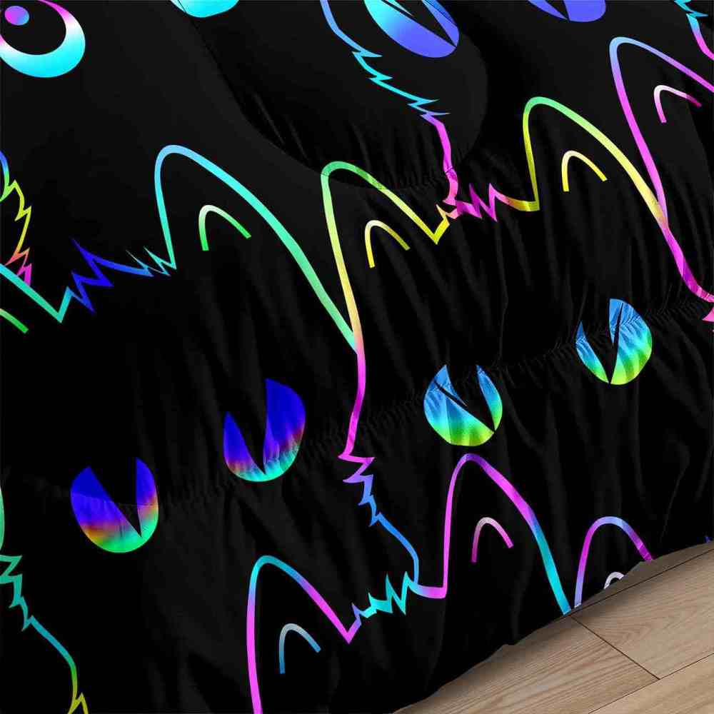 Neon Cat Eyes Kids Comforter Set Luminous Style Bedding | CozyLil