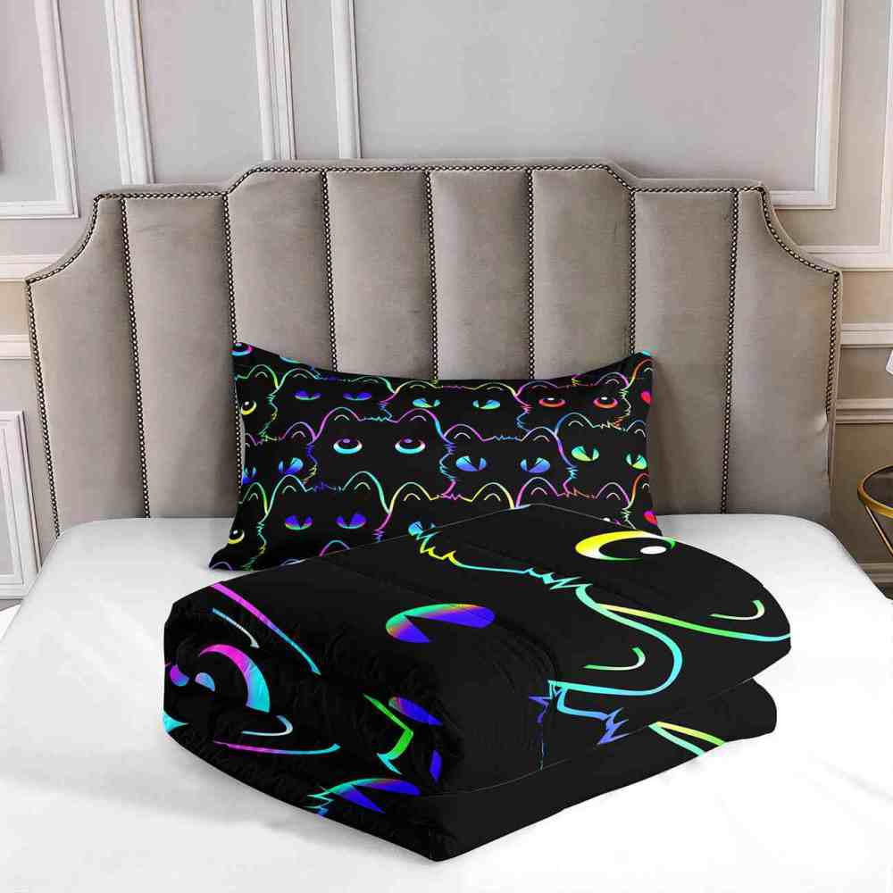 Neon Cat Eyes Kids Comforter Set Luminous Style Bedding | CozyLil