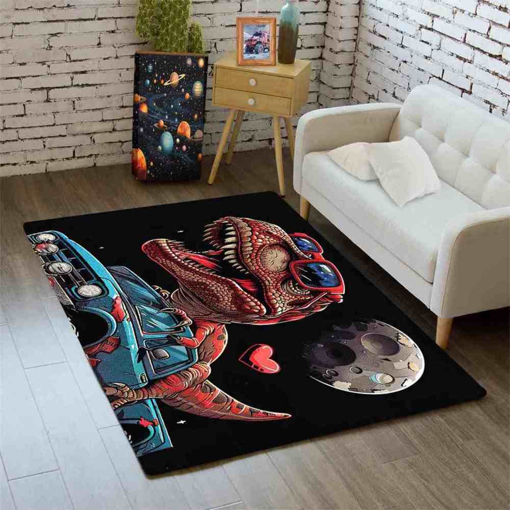 Cool Dinosaur Driving Truck Area Rug Boys Bedroom Mat | CozyLil