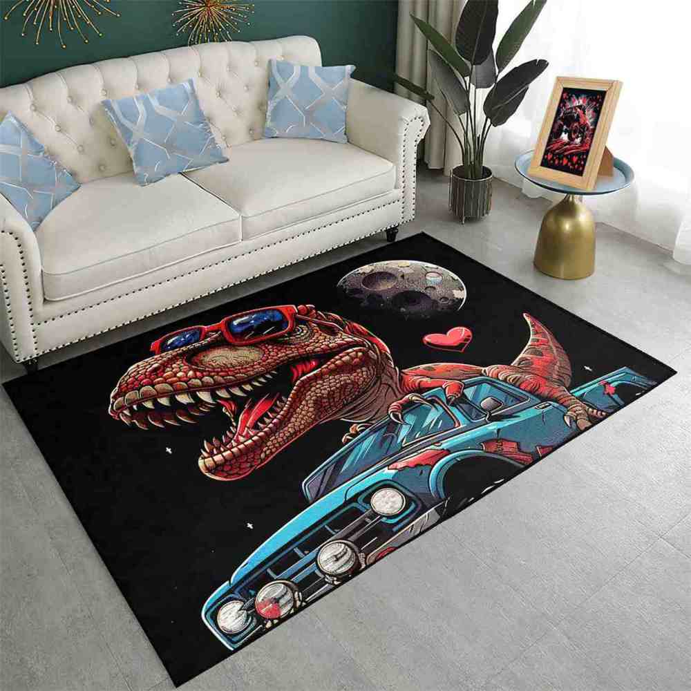 Cool Dinosaur Driving Truck Area Rug Boys Bedroom Mat | CozyLil